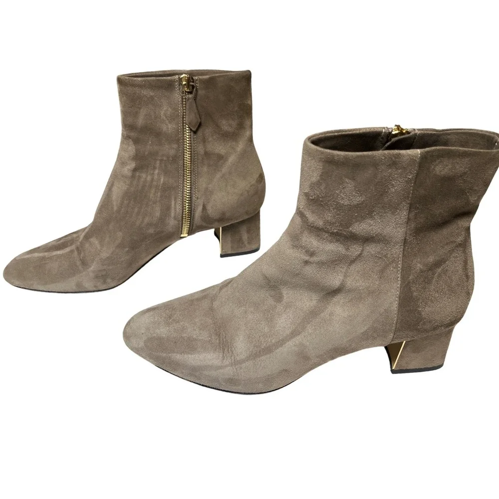 Minimalist Suede Ankle Booties Taupe Gold‎ Heel Marion Parke 39